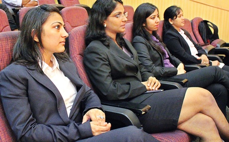 Students participating in the launch of the fifth iDiya Challenge Social venture Competition at the Indian School of Business in Hyderabad on Friday. | Neeraj Murali