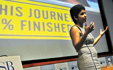 Kirthiga Reddy,head,Facebook India delivering a lecture on Future of the Digital: A Vision Statement at the two day ISB Digital Summit being held at the Indian School of Business in Hyderabad on Friday | RVK Rao