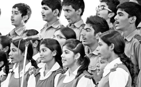 The Hyderabad Public School choir singing their school song during the inauguration of the three-day Eagles’ Fest being conducted as part of the 90th anniversary celebrations on Thursday | Neeraj Murali