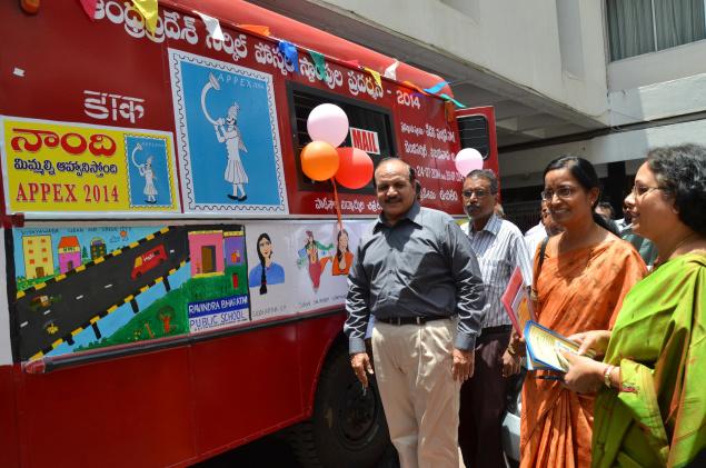 Chief Post Master General (A.P circle) B.V. Sudhakar at the unveiling of APPEX-2014 publicity van 'Naandi Ratham' in Vijayawada on Tuesday. PHOTO: V_RAJU. / The Hindu