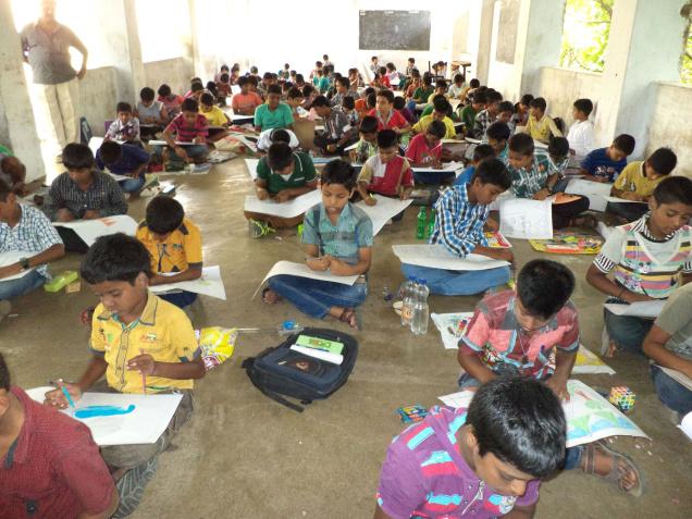 Students take part in painting competition in BZ High School, Chittoor, on Sunday. Photo: K. Umashanker / The Hindu