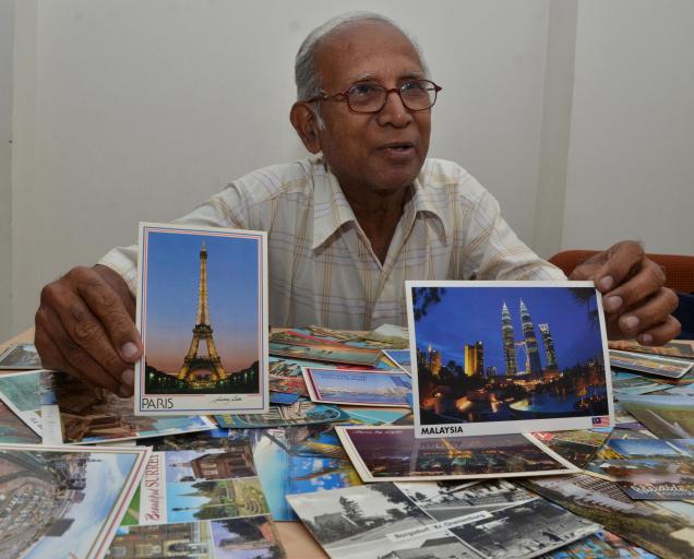 A. Babu Rao exhibiting his rare collection of postcards in Vijayawada. PHOTO: V. Raju