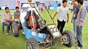 Students of Gitam varsity showing their all-terrain vehicle during the ‘StartAP fest’ in Visakhapantam on Saturday. | Express Photo 