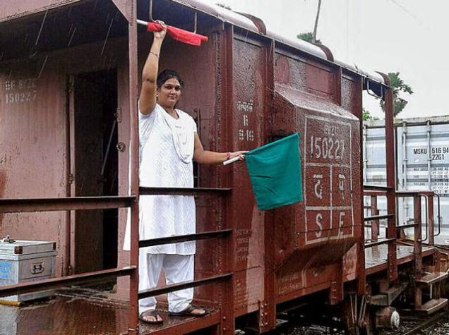 UH Lakshmi going on her maiden trip as Goods Guard from Visakhapatnam. / Photo: By Special Arangement