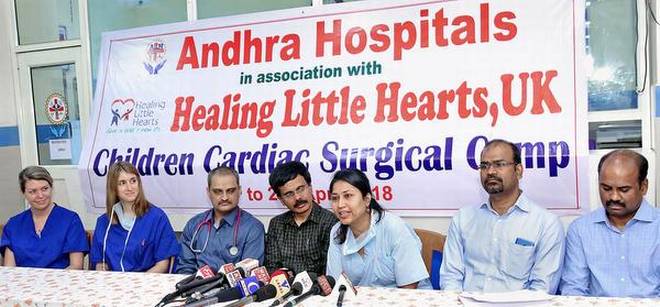 Surgeons of Healing Little Hearts, UK, who are in the team that completed 300 free operations, in Vijayawada. | Photo Credit: ARRANGED
